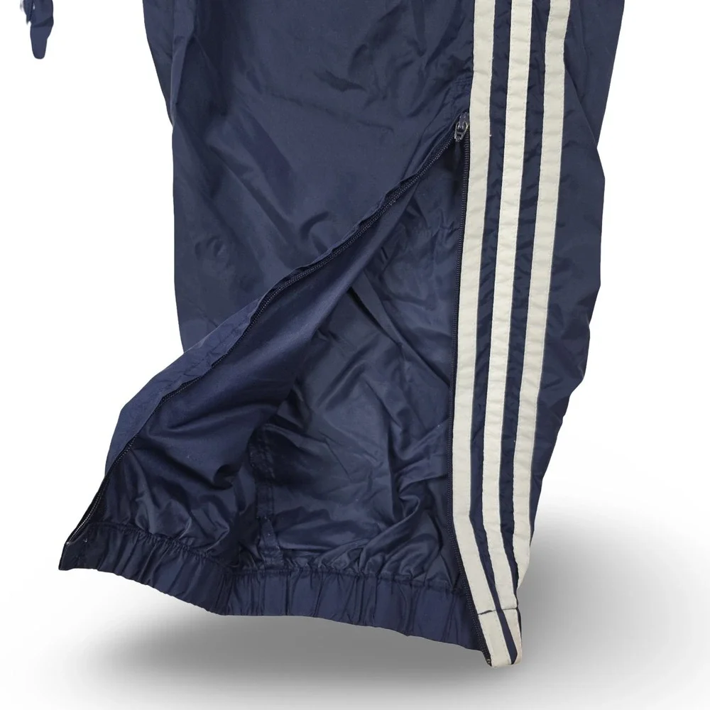 Vintage 90s Adidas Nylon Track‎ Pants Mens XL Navy Blue 3 Stripe Zip Ankle Gym